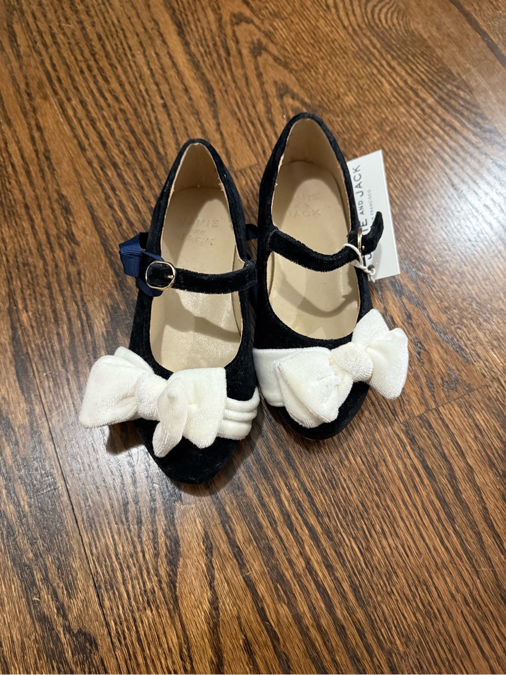 Janie and Jack navy Velvet Mary Jane Shoes with Cream Bows